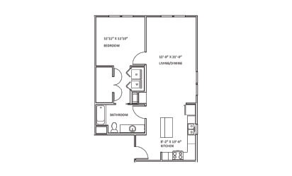 Bridgewater - 1 bedroom floorplan layout with 1 bath and 824 square feet
