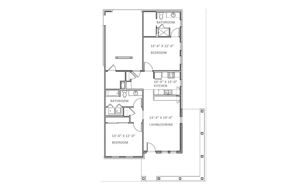Greenbrook - 2 bedroom floorplan layout with 2 bath and 1101 square feet (1st floor 2D)